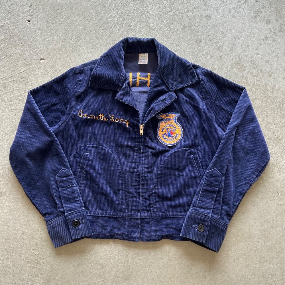 Vintage 70s FFA Jacket Size 34 Blue Corduroy Future Farmers Of America Ohio LCJV